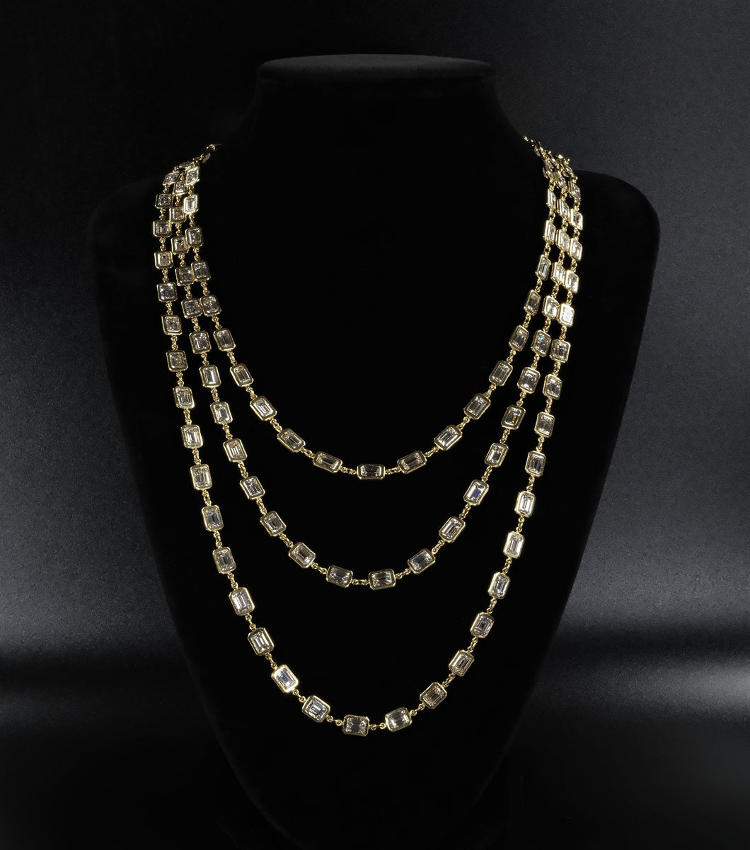 Diamond Necklace - Two Piece 18K Yellow Gold With 126 Emerald Cut Diamonds 67.79TCW